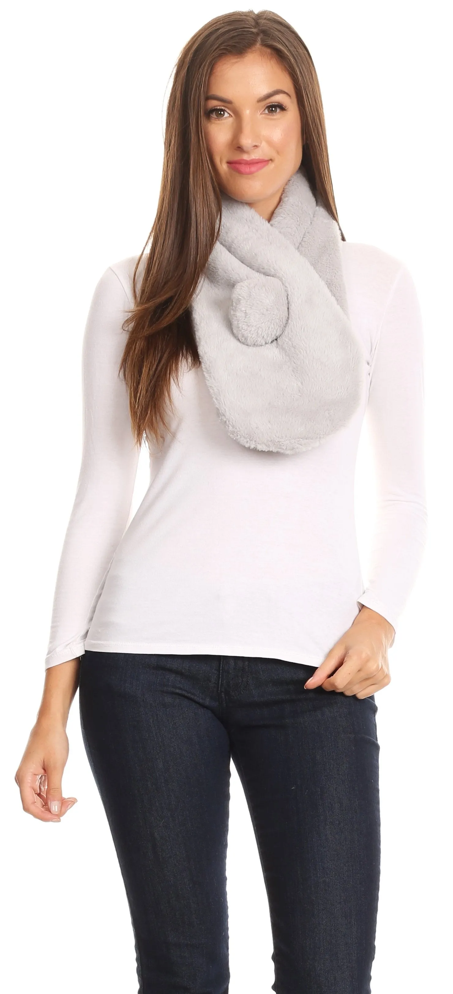 Sakkas Elise Faux Fur Mink Soft Warm Scarf with Pom-Pom