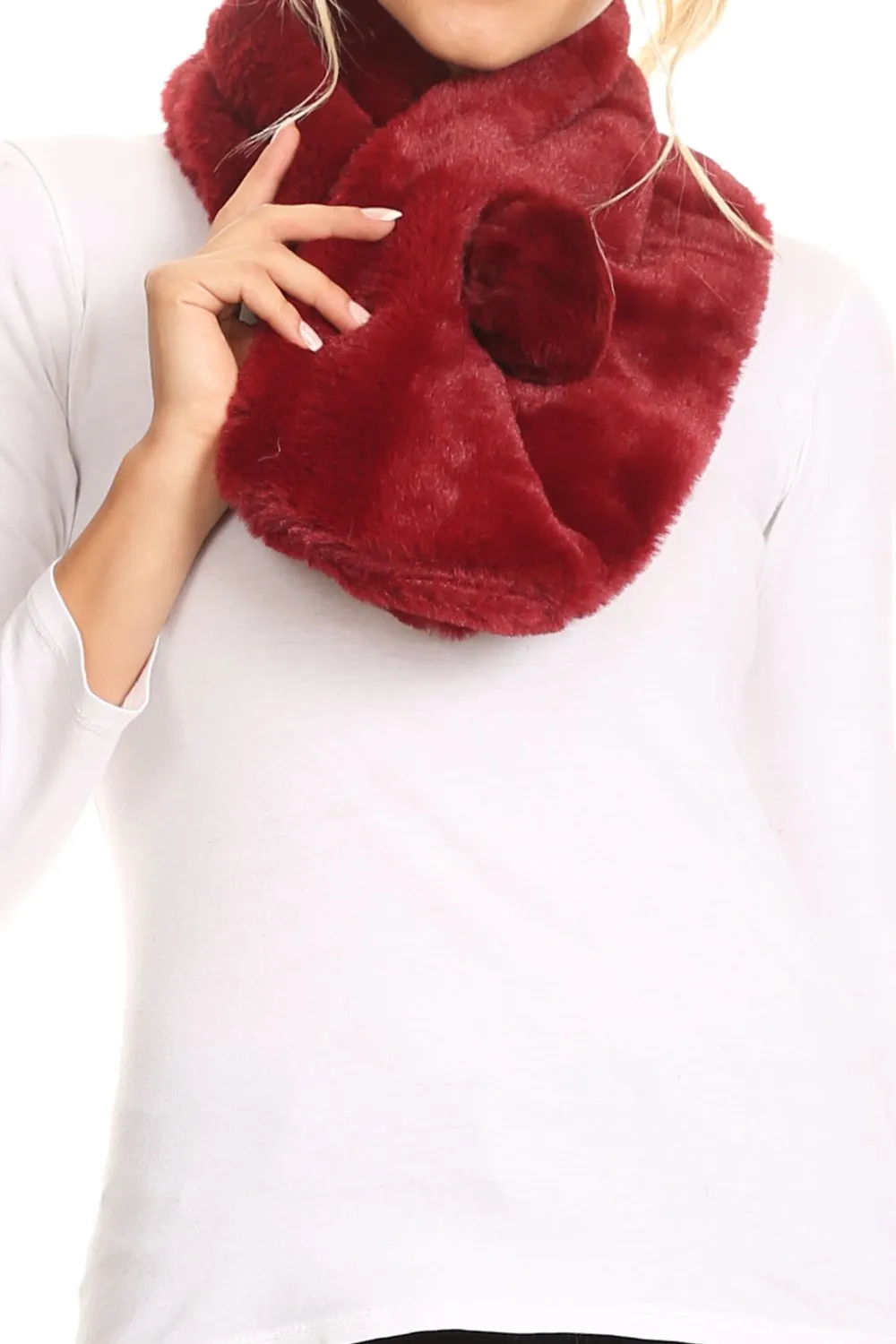 Sakkas Elise Faux Fur Mink Soft Warm Scarf with Pom-Pom