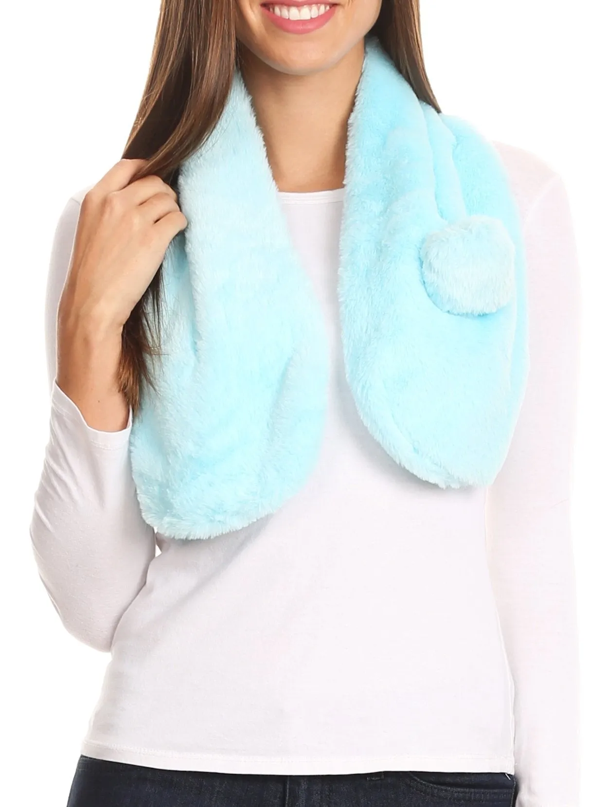 Sakkas Elise Faux Fur Mink Soft Warm Scarf with Pom-Pom