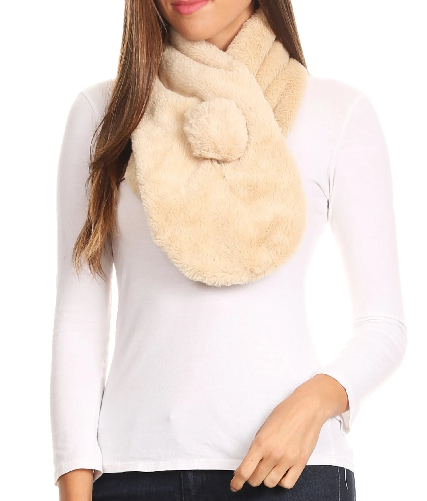 Sakkas Elise Faux Fur Mink Soft Warm Scarf with Pom-Pom