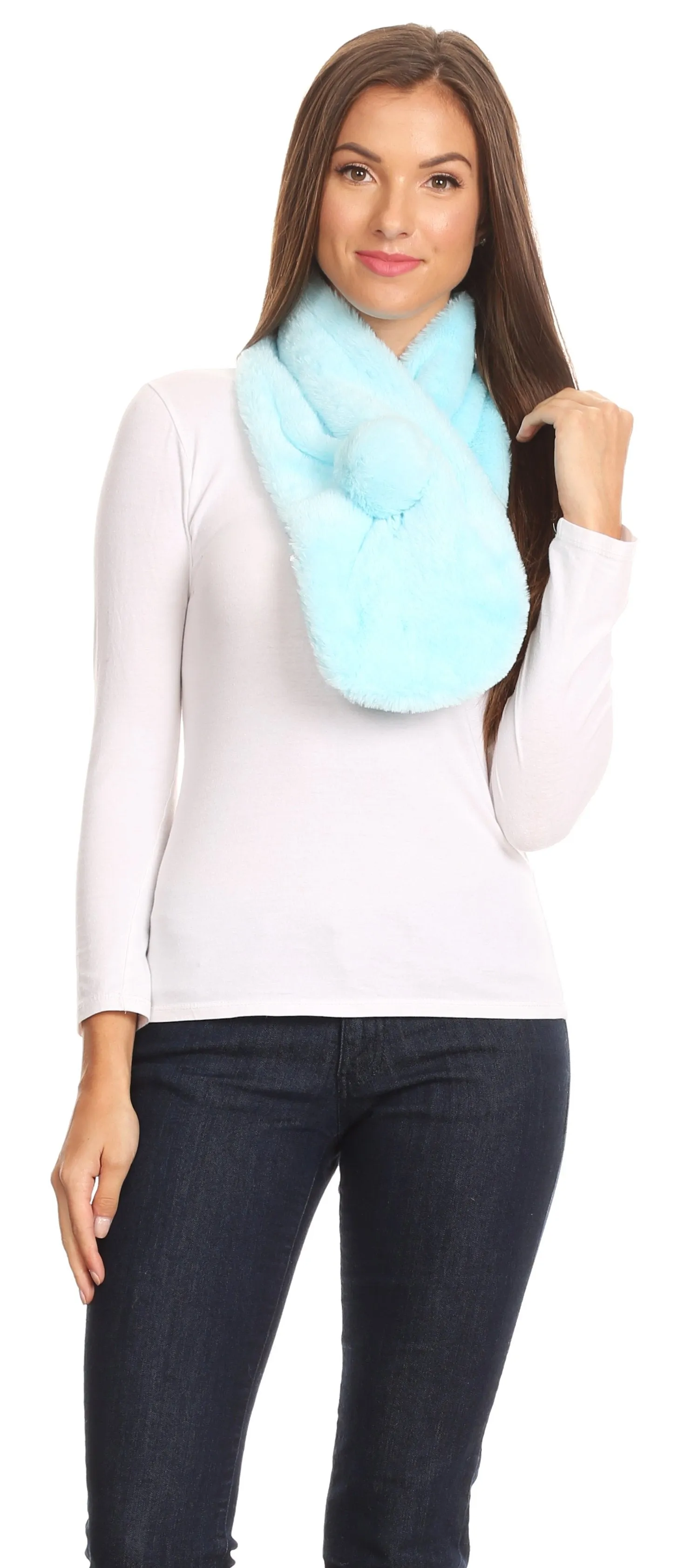 Sakkas Elise Faux Fur Mink Soft Warm Scarf with Pom-Pom