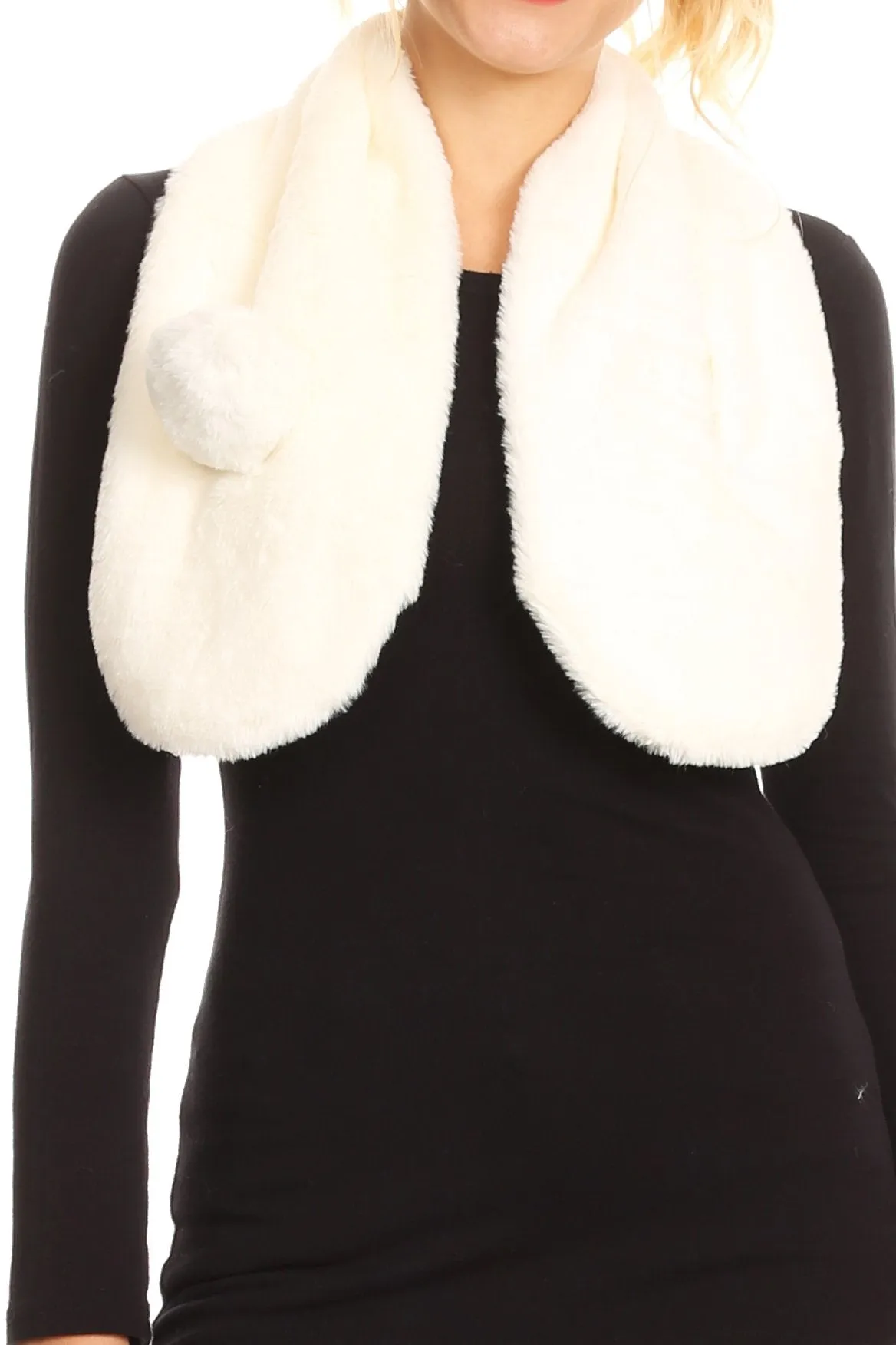 Sakkas Elise Faux Fur Mink Soft Warm Scarf with Pom-Pom