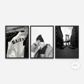 Set Of 3 Black And White Street Luxury Fashion Posters INSTANT DOWNLOAD Art Prints, Black & White Prints, Brooklyn Bridge