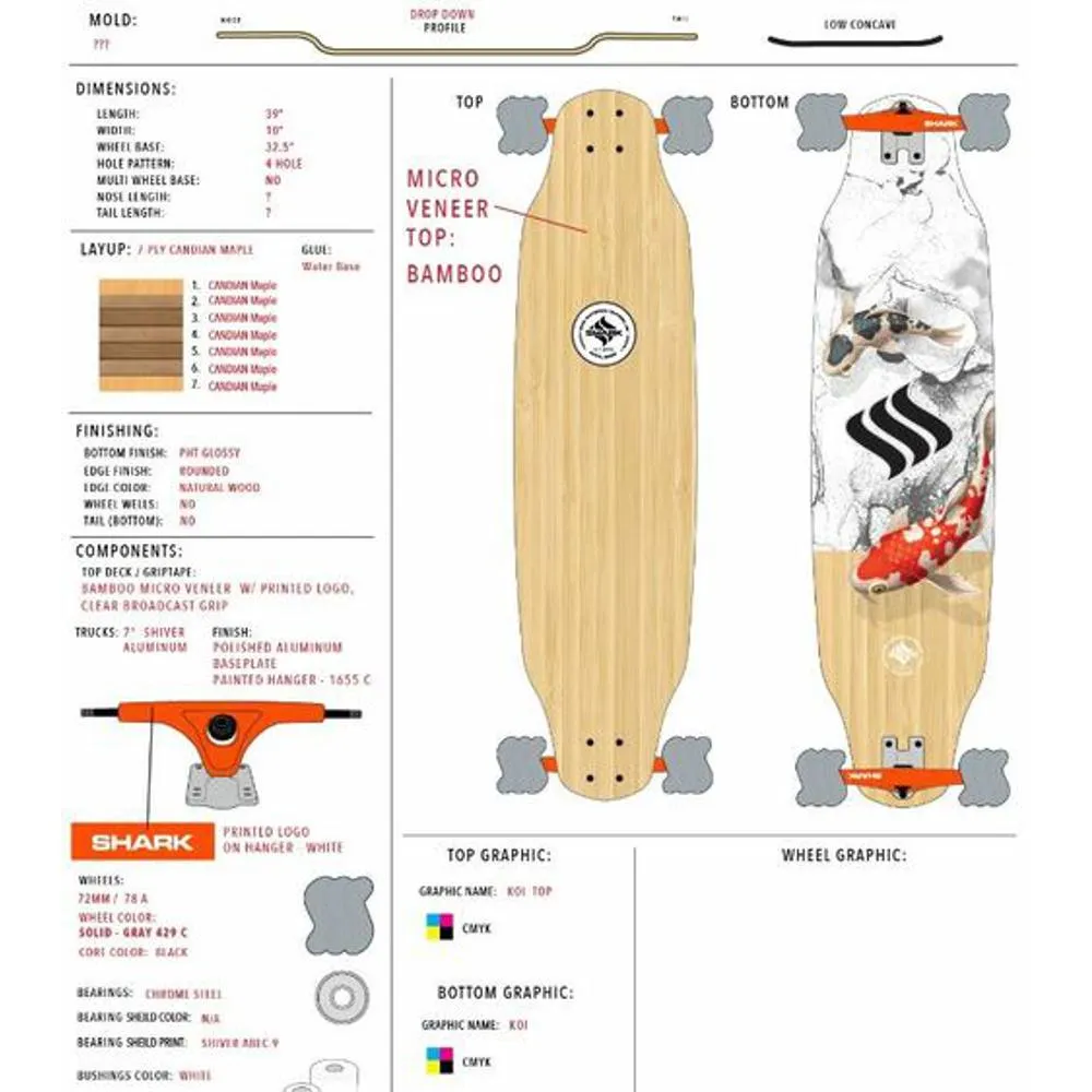 Shark Wheel Koi 39'' Drop Down Longboard