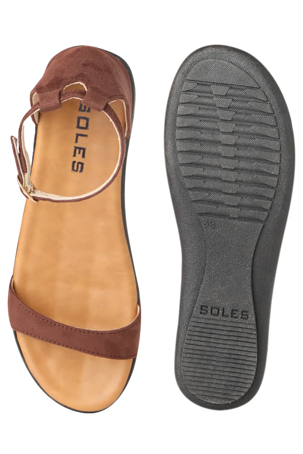 SOLES Brown Flat Sandals - Earthy Elegance