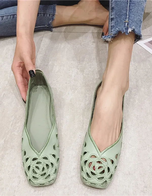 Spring Summer Breathable Square Head Flats 35-41