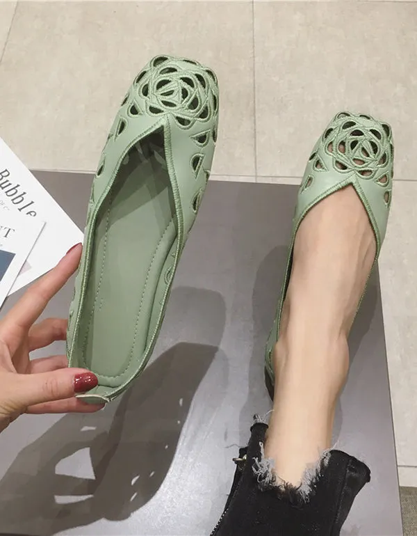 Spring Summer Breathable Square Head Flats 35-41