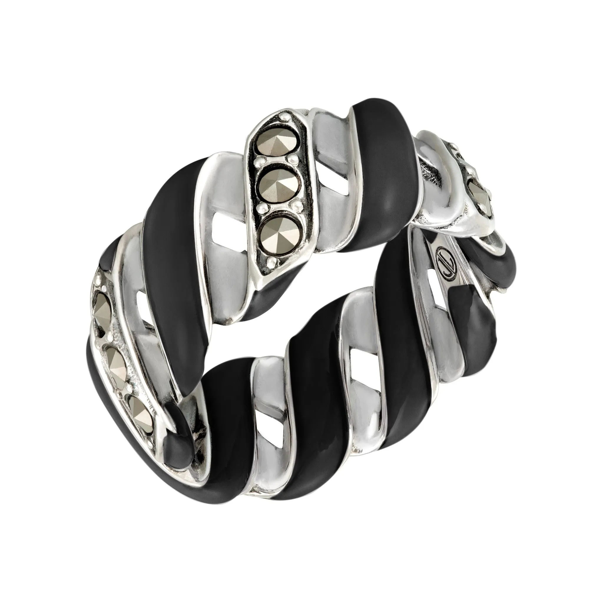 Stardust Pavé Reef Ribbon Wide Sterling Silver Ring