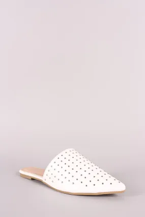 Studded Vegan Leather Pointy Toe Mule Flats