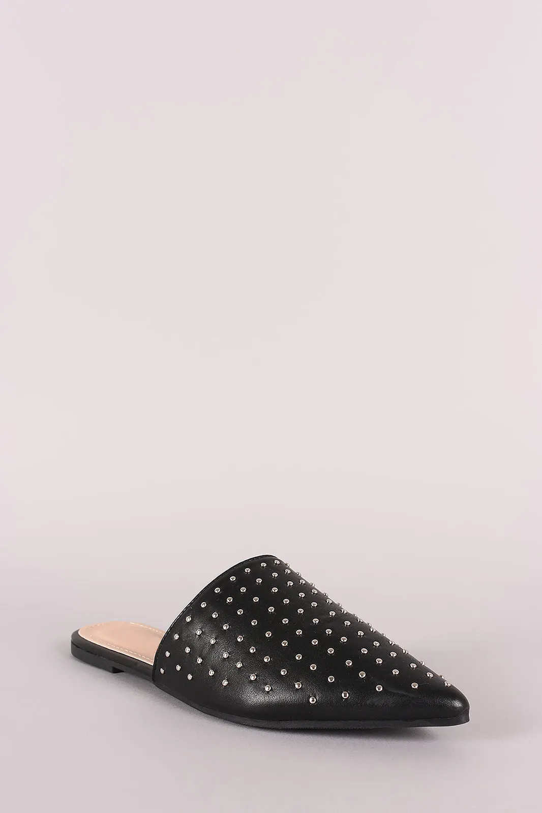 Studded Vegan Leather Pointy Toe Mule Flats