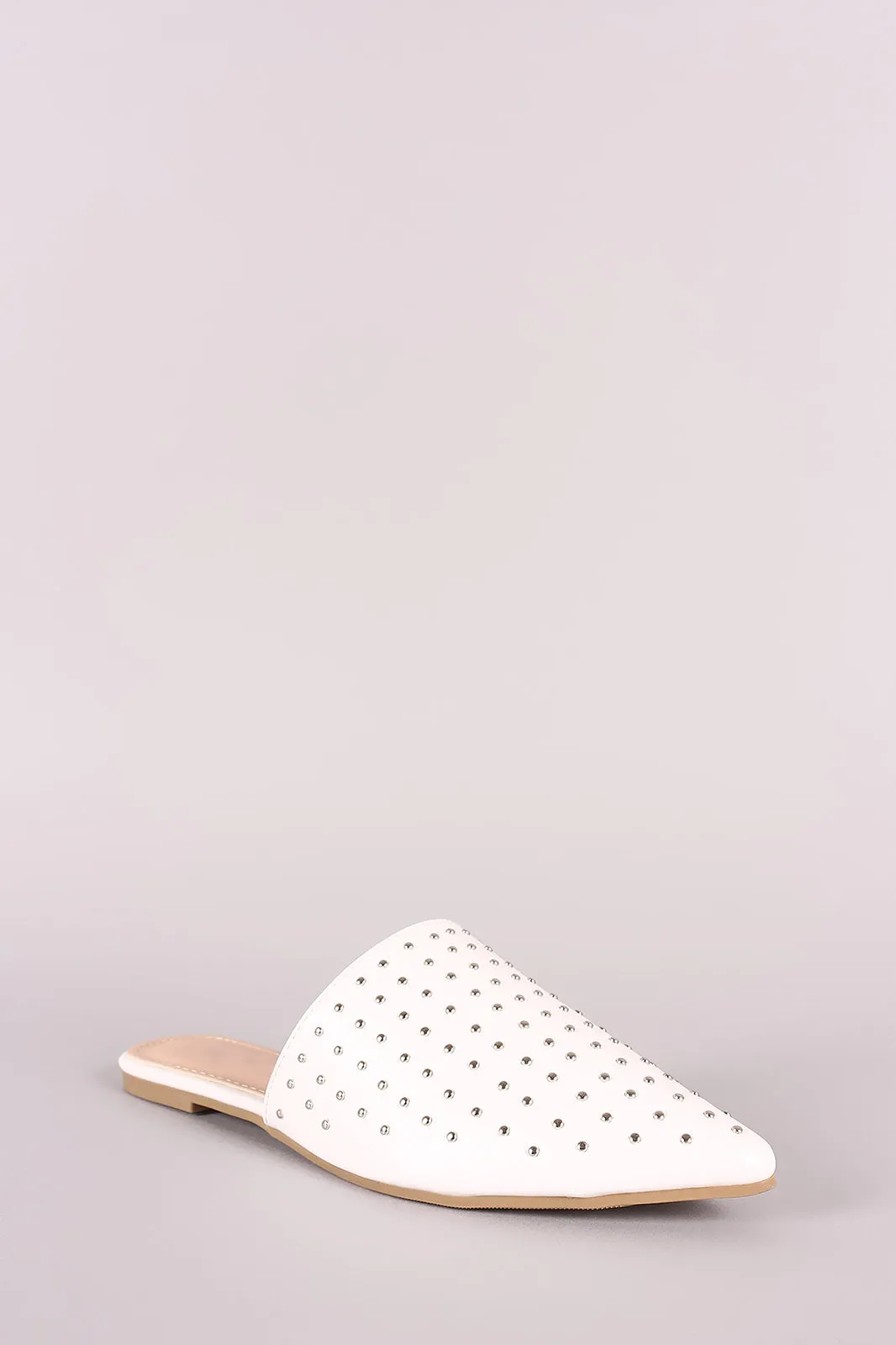 Studded Vegan Leather Pointy Toe Mule Flats