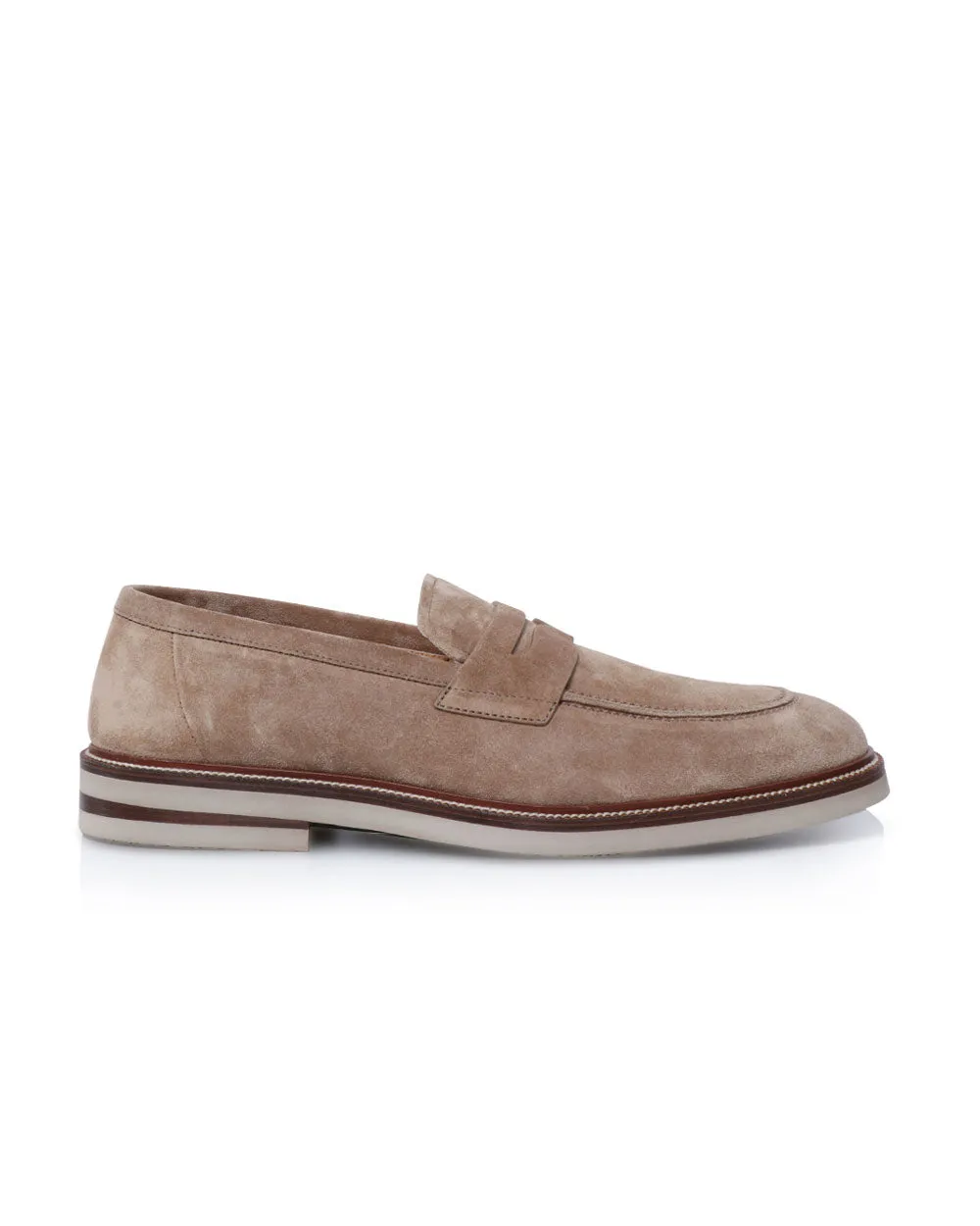 Suede Penny Loafer in Medium Brown