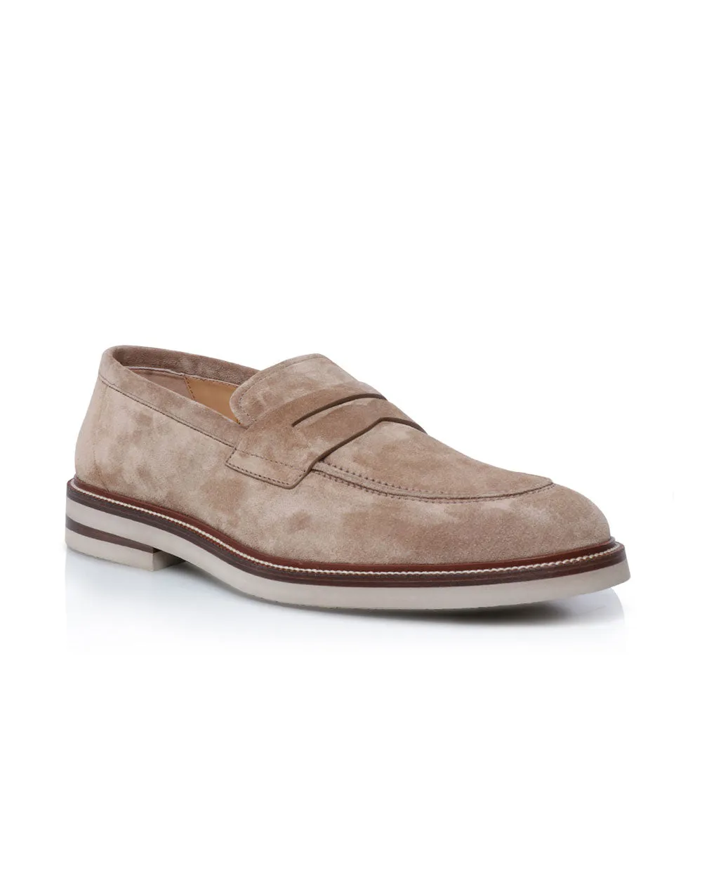 Suede Penny Loafer in Medium Brown