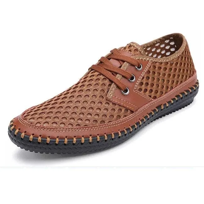 Summer Breathable Mesh Men Casual Shoes For Comfortable Handmade Men Lace-Up Loafers Men Shoes