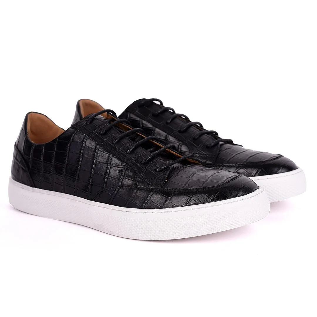 Terry Taylors Lace Up Crocodile Skin Leather Men's Sneaker Shoe- Black