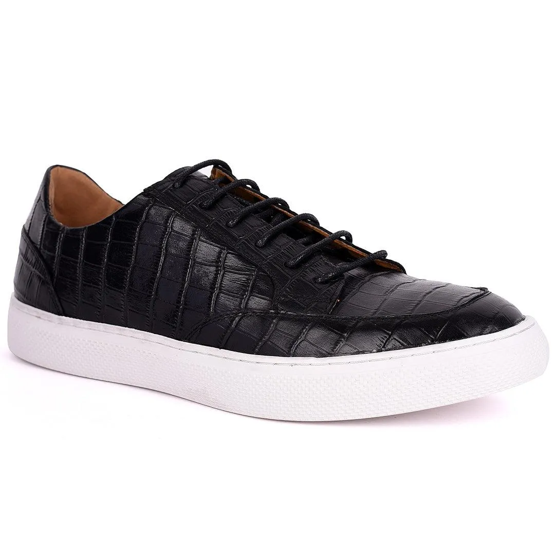 Terry Taylors Lace Up Crocodile Skin Leather Men's Sneaker Shoe- Black