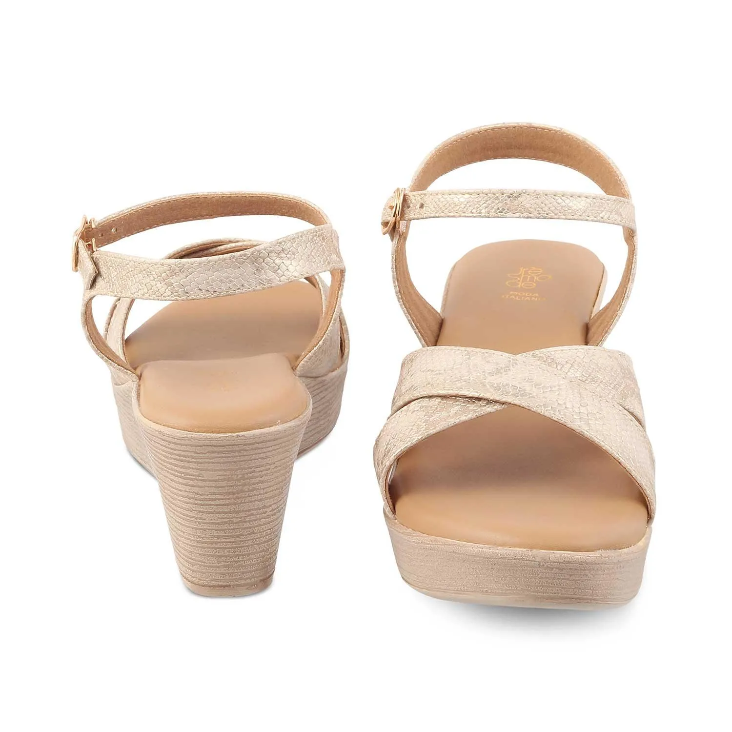 The Avio Gold Women's Dress Wedge Sandals Tresmode