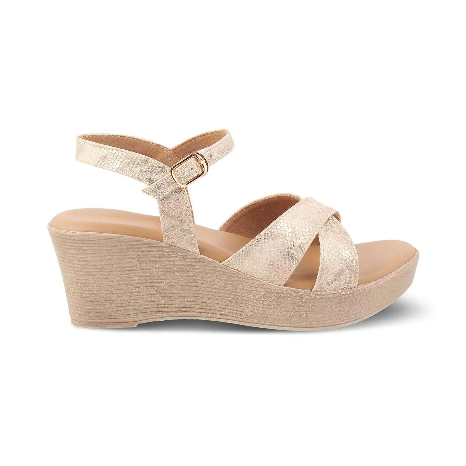 The Avio Gold Women's Dress Wedge Sandals Tresmode