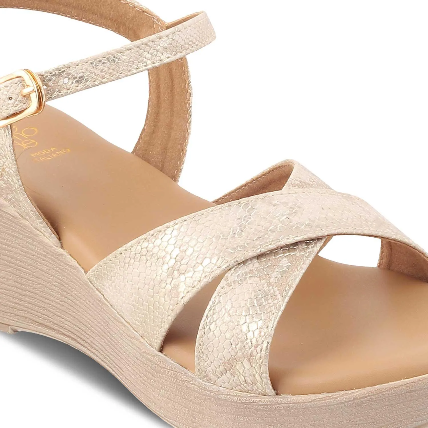 The Avio Gold Women's Dress Wedge Sandals Tresmode