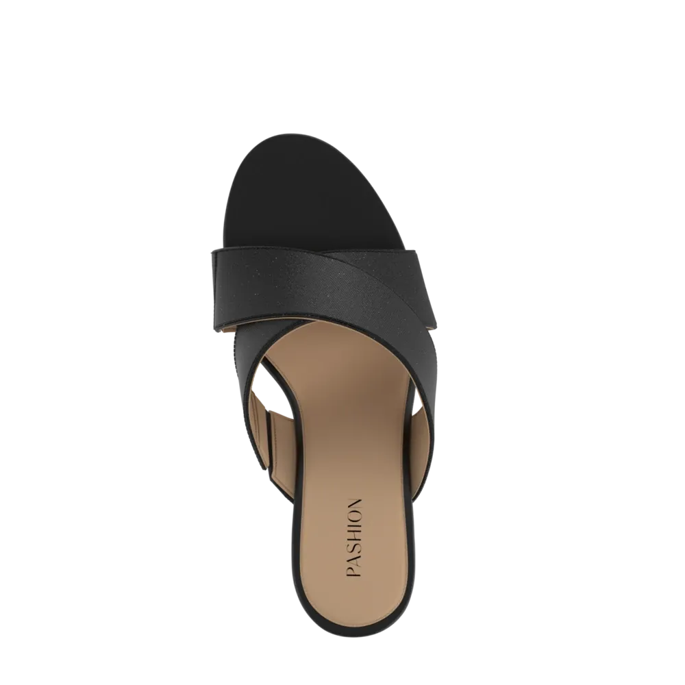 The Crissy Cross Slide Flat - Coal Knit