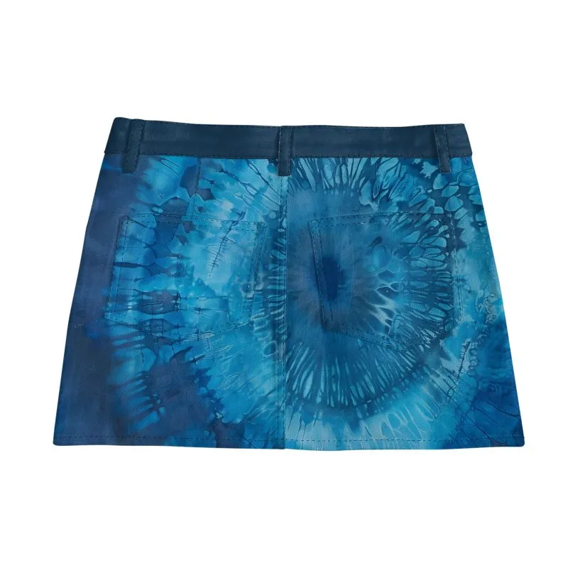 Vampire Art Boho Festival Tie-Dye Mini Denim Skirt - Deep Blue