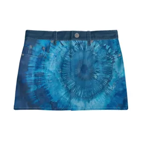 Vampire Art Boho Festival Tie-Dye Mini Denim Skirt - Deep Blue