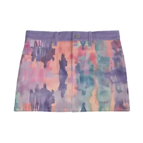 Vampire Art Boho Festival Tie-Dye Mini Denim Skirt - Faded Watercolours