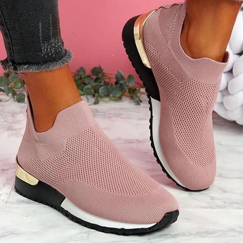 Wenkouban New Spring Knitting Socks Shoes Women 2023 Mesh Breathable Platform Sneakers Slip On Flat Casual Loafers Ladies Vulcanized Shoes