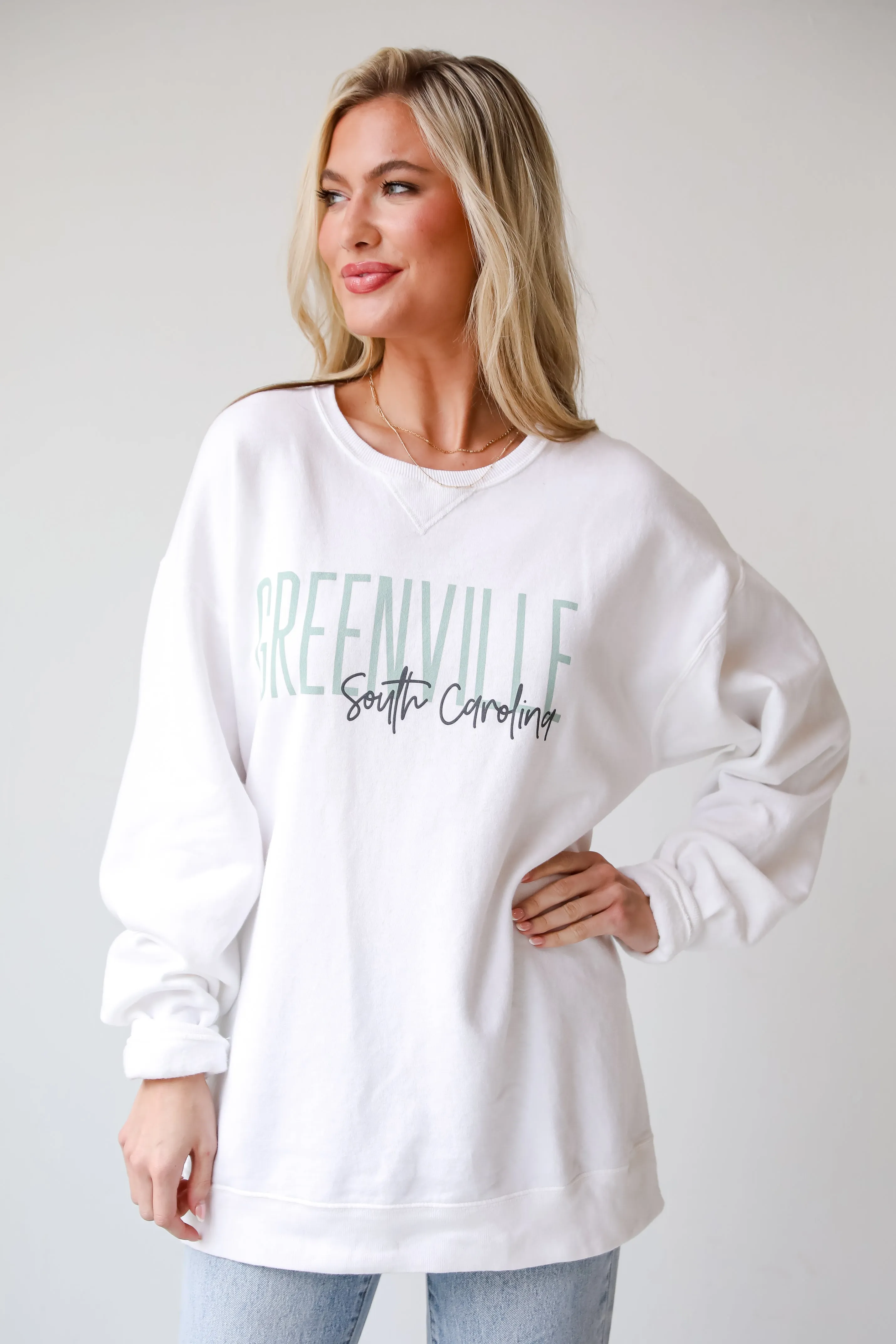 White Greenville South Carolina Script Sweatshirt