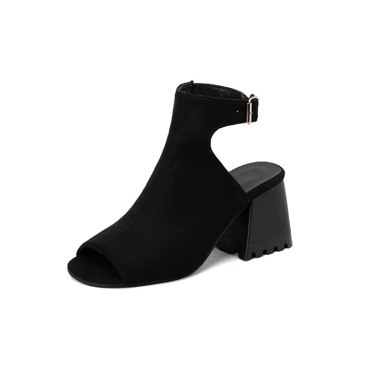 Women's Ethnic Peep Toe Buckle Block Chunky Heel Sandals