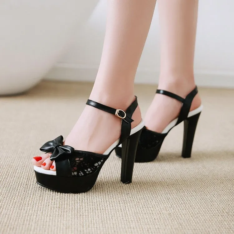 Women's Lace Butterfly Knot High Heel Platform Sandals