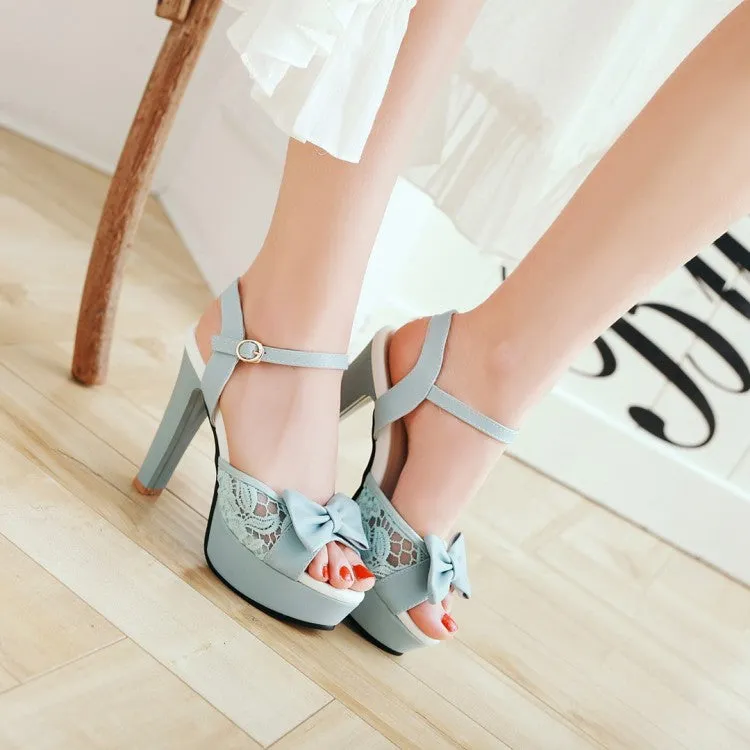 Women's Lace Butterfly Knot High Heel Platform Sandals