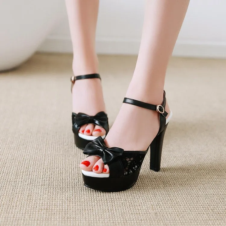 Women's Lace Butterfly Knot High Heel Platform Sandals