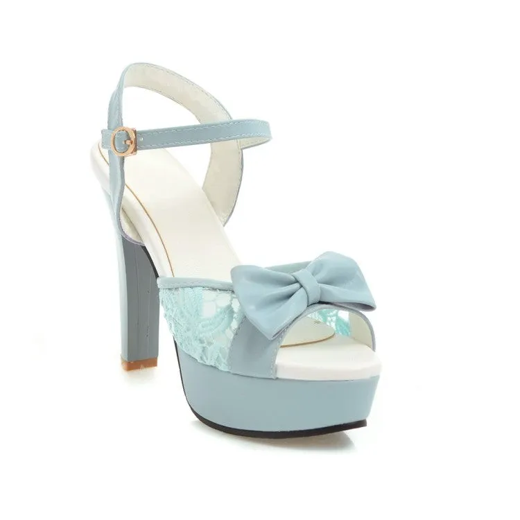 Women's Lace Butterfly Knot High Heel Platform Sandals