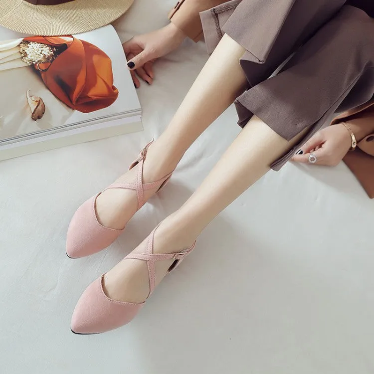 Women's Suede Pointed Toe Ankle Strap Block Heel Sandals