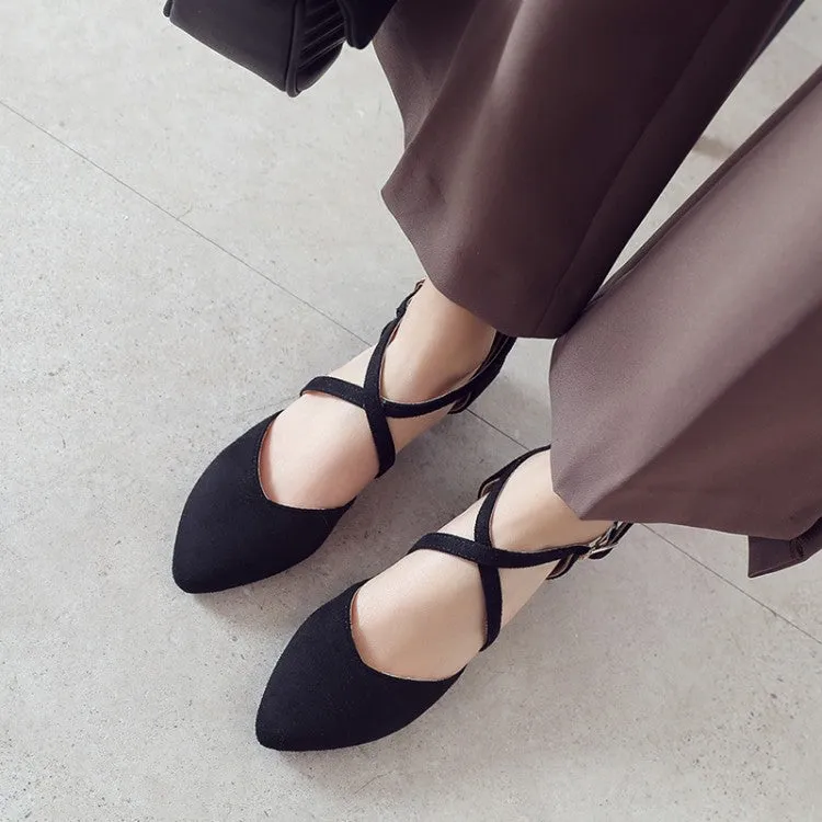 Women's Suede Pointed Toe Ankle Strap Block Heel Sandals